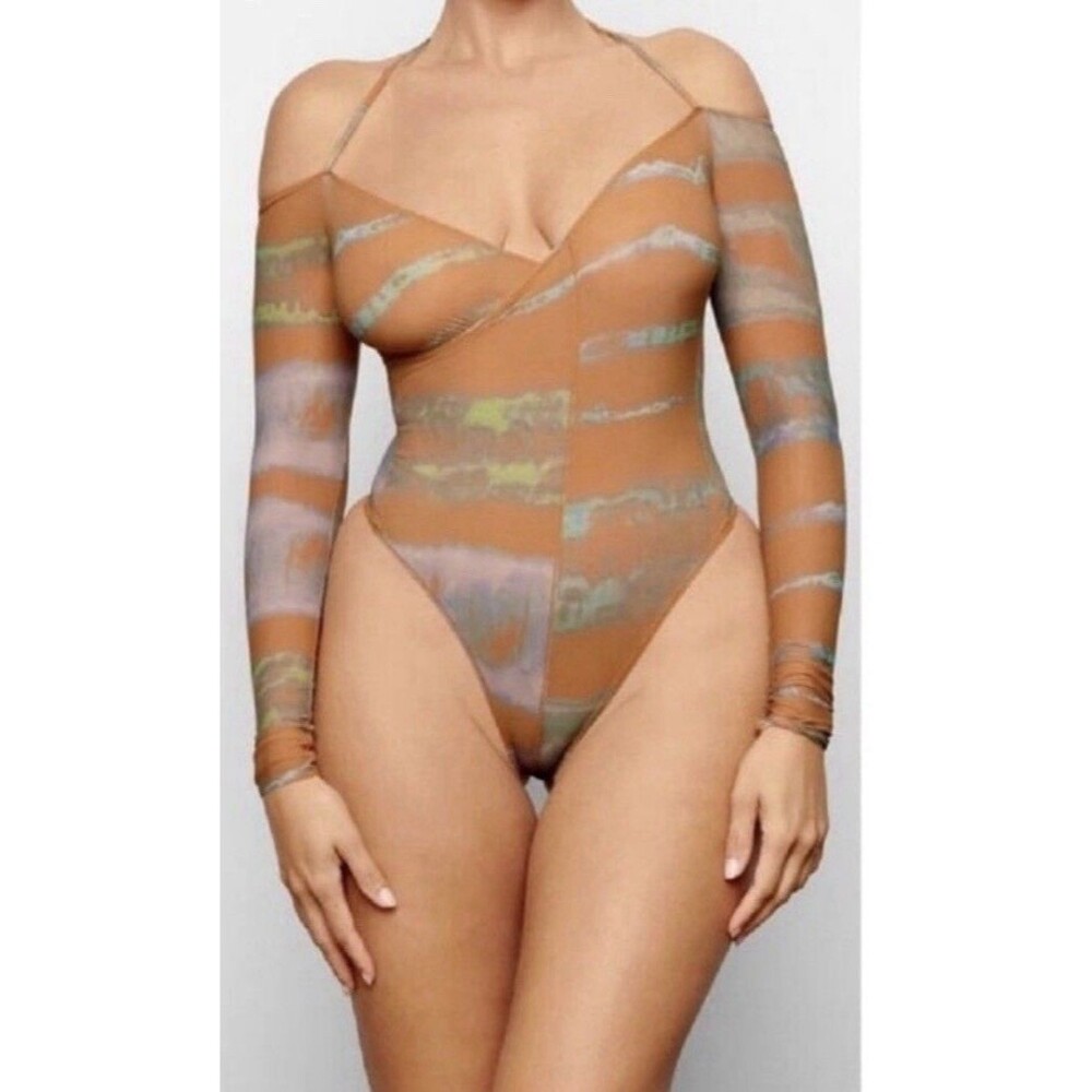 Skims Jelly Sheer Off The Shoulder Tie Dye Print Bodysuit, Size 3X